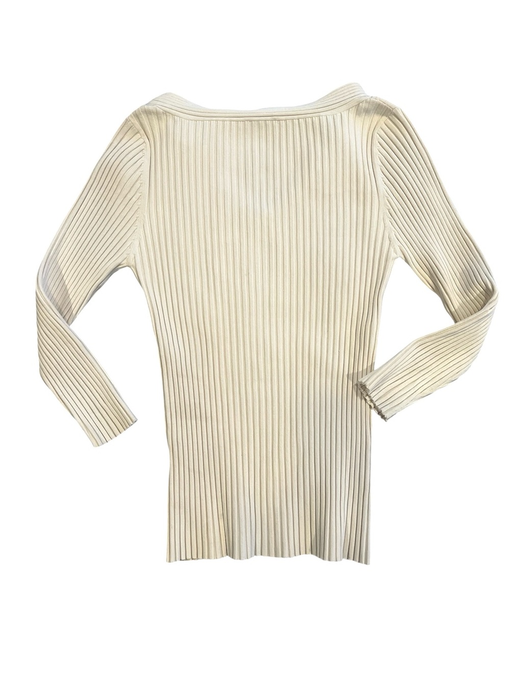 Y2K Cache Ribbed Knit Long Sleeve Top Cream V-Neck Fitted Stretch - Picture 5 of 5